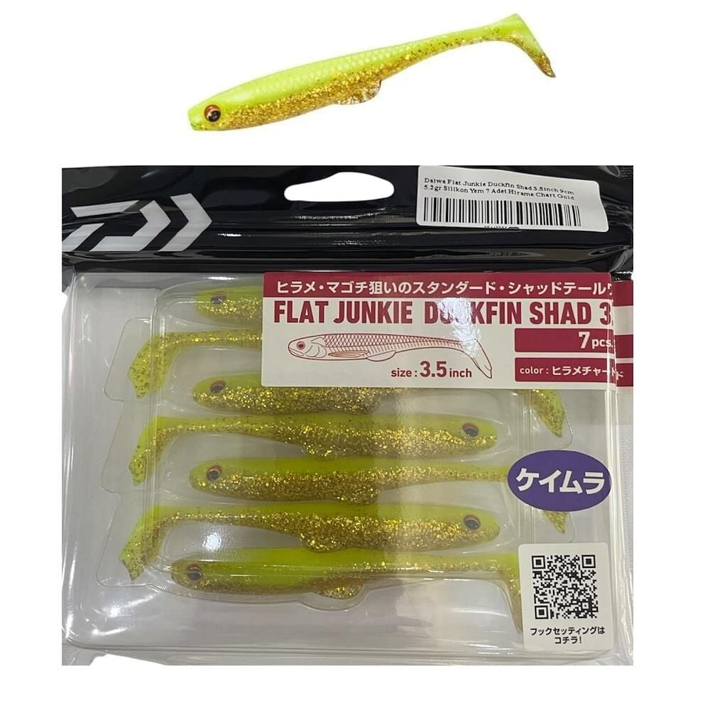 Daiwa Flat Junkie Duckfin Shad 3.5inch 9cm 5.2gr Silikon Yem 7 Adet Hirame Chart Gold
