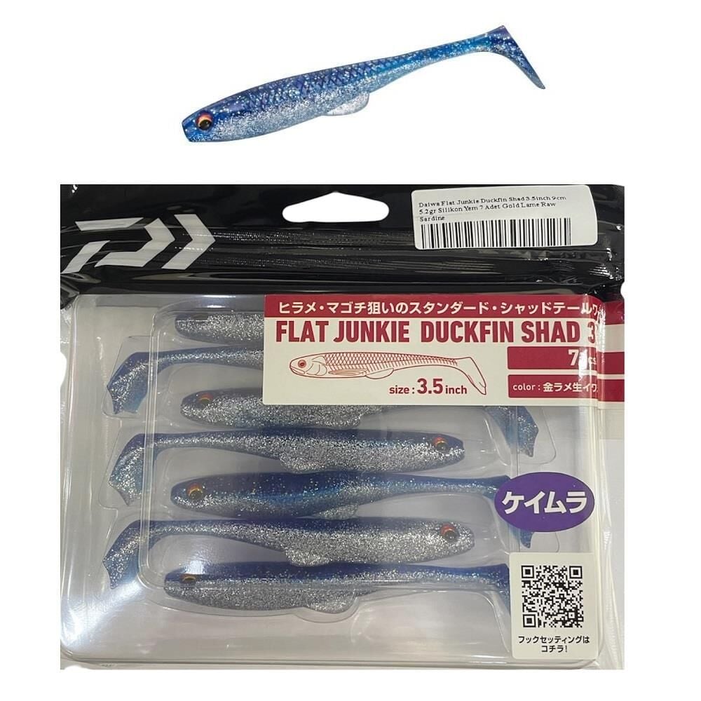 Daiwa Flat Junkie Duckfin Shad 3.5inch 9cm 5.2gr Silikon Yem 7 Adet Gold Lame Raw Sardine