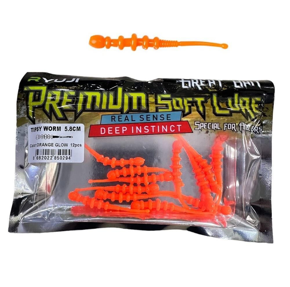Ryuji Tipsy Worm 5.8cm LRF Silikon Yem (12 Adet) Orange Glow