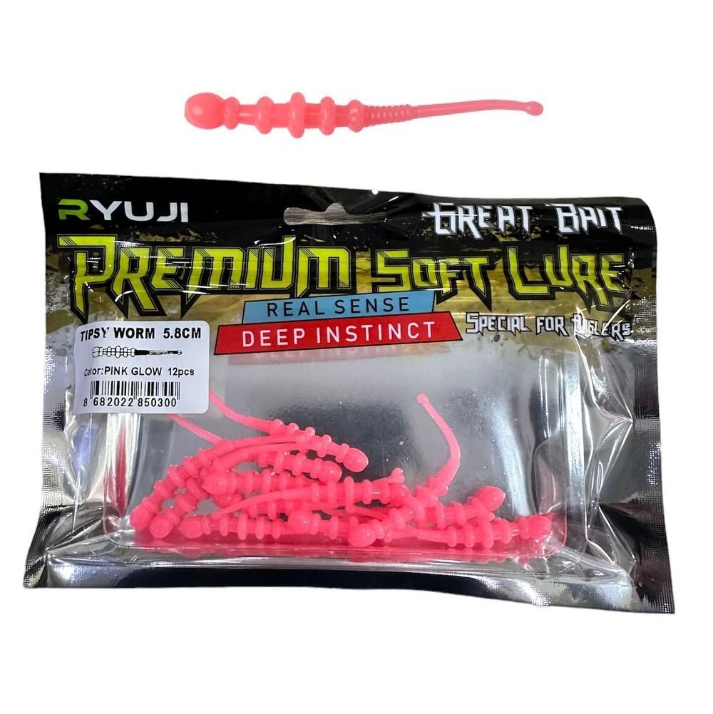 Ryuji Tipsy Worm 5.8cm LRF Silikon Yem (12 Adet) Pink Glow