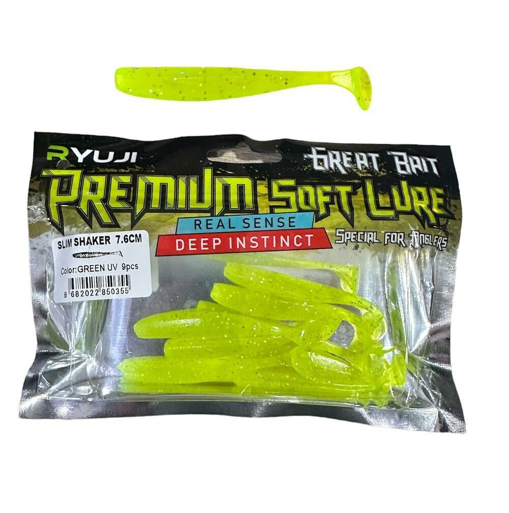 Ryuji Slim Shaker 7.6cm 2.5gr LRF Silikon Yem (9 lu Paket) Green UV