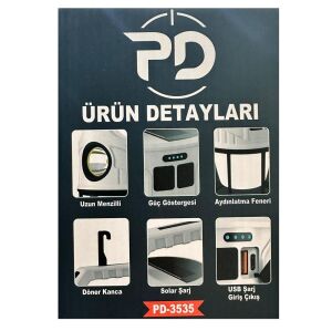 Powerdex PD-3535 Çift Işıklı Solar Şarjlı Kamp Lambası