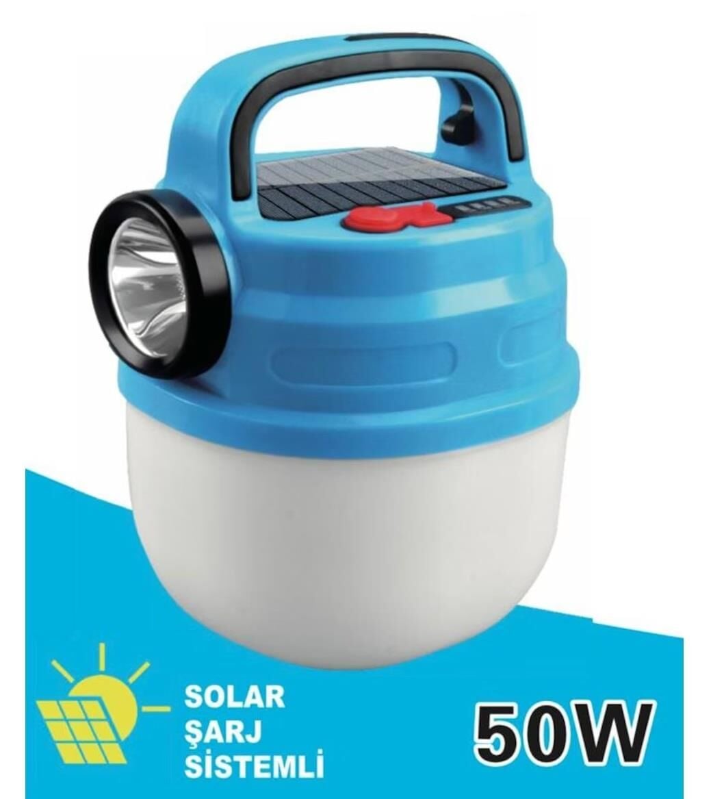 Powergold PG-200 Solar Şarj Sistemli 50W Kamp Lambası Mavi