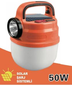 Powergold PG-200 Solar Şarj Sistemli 50W Kamp Lambası Turuncu