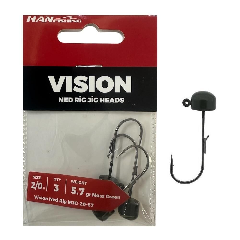 Hanfish Vision Ned Rig Jig Head MJG 5.7gr No:2/0 Moss Green 3 Adet