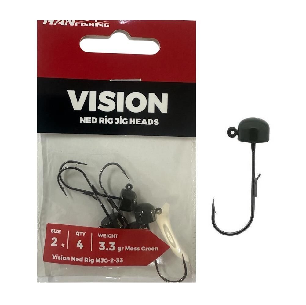Hanfish Vision Ned Rig Jig Head MJG 3.3gr No:2 Moss Green 4 Adet