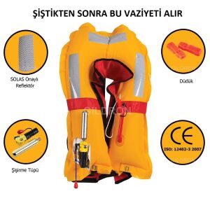 Mesica Otomatik Şişen Can Yeleği Kırmızı 150 Newton