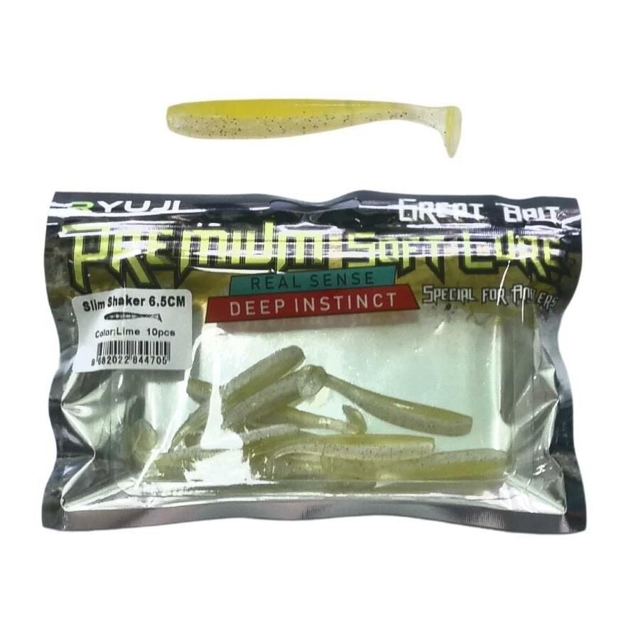 Ryuji Slim Shaker 6.5cm 1.4gr LRF Silikon Yem (10 lu Paket) Lime