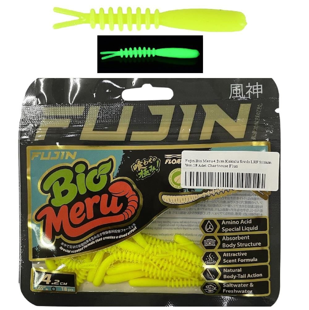 Fujin Bio Meru 4.2cm Kokulu Sıvılı LRF Silikon Yem 18 Adet Chartreuse Fluo