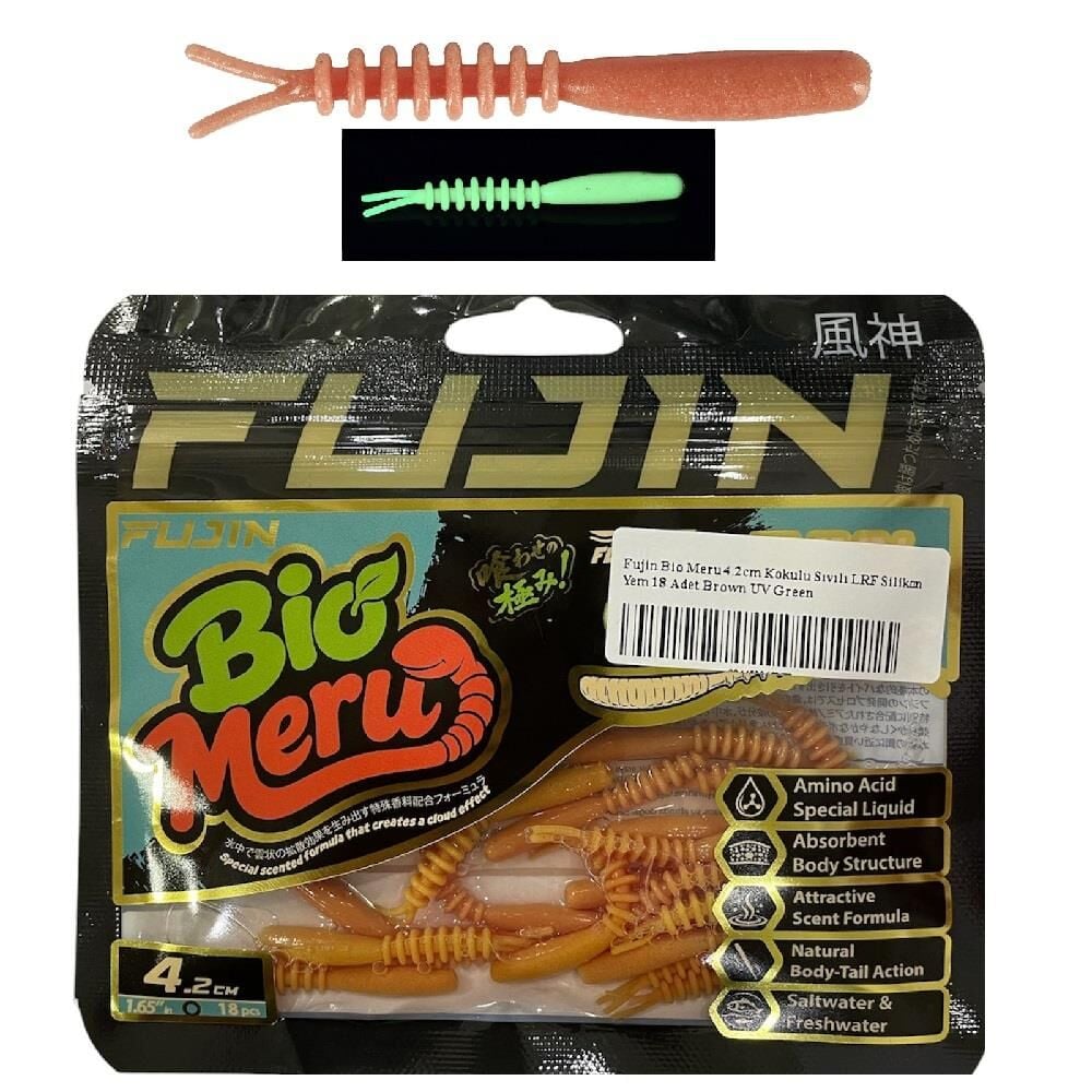 Fujin Bio Meru 4.2cm Kokulu Sıvılı LRF Silikon Yem 18 Adet Brown UV Green