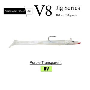 NaniwaOsakaShi V8 10cm 10gr 3 Jighead + 5 Silikon Yem Seti Purple Transparent