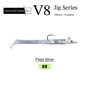 NaniwaOsakaShi V8 10cm 10gr 3 Jighead + 5 Silikon Yem Seti Pearl Silver