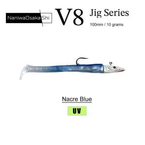 NaniwaOsakaShi V8 10cm 10gr 3 Jighead + 5 Silikon Yem Seti Nacre Blue
