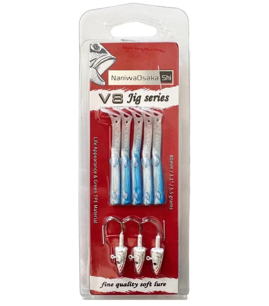 NaniwaOsakaShi V8 Jig Series 8cm 5.5gr Silikon Yem (3+5) Nacre Blue