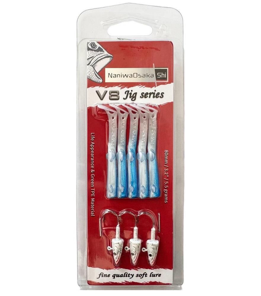 NaniwaOsakaShi V8 Jig Series 8cm 5.5gr Silikon Yem (3+5) Nacre Blue
