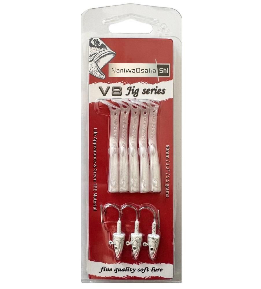 NaniwaOsakaShi V8 Jig Series 8cm 5.5gr Silikon Yem (3+5) Pearl Silver