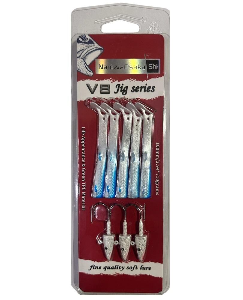 NaniwaOsakaShi V8 Jig Series 10cm 10gr Silikon Yem (3+5) Nacre Blue