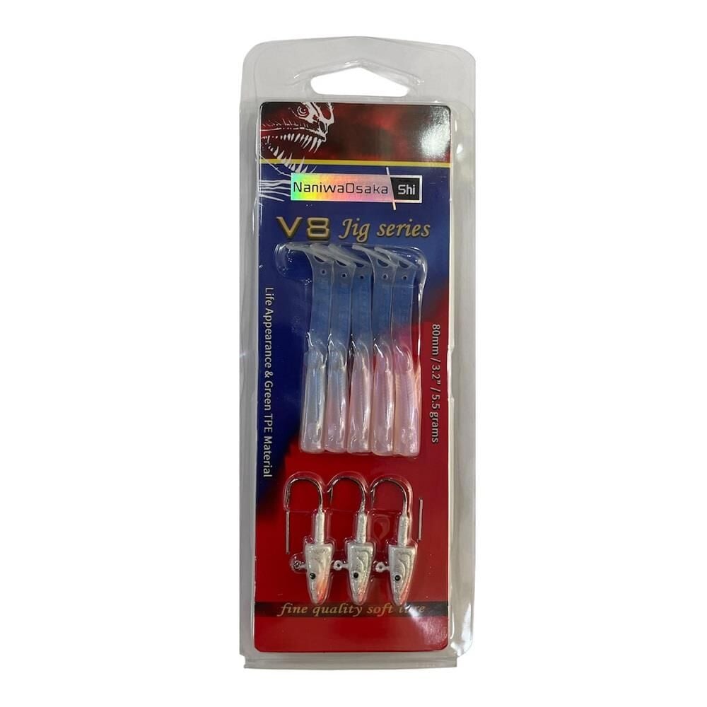 NaniwaOsakaShi V8 8cm 5.5gr 3 Jighead + 5 Silikon Yem Seti Purple Transparent