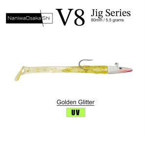 NaniwaOsakaShi V8 8cm 5.5gr 3 Jighead + 5 Silikon Yem Seti Golden Glitter