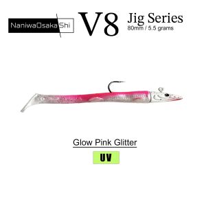 NaniwaOsakaShi V8 8cm 5.5gr 3 Jighead + 5 Silikon Yem Seti Glow Pink Glitter