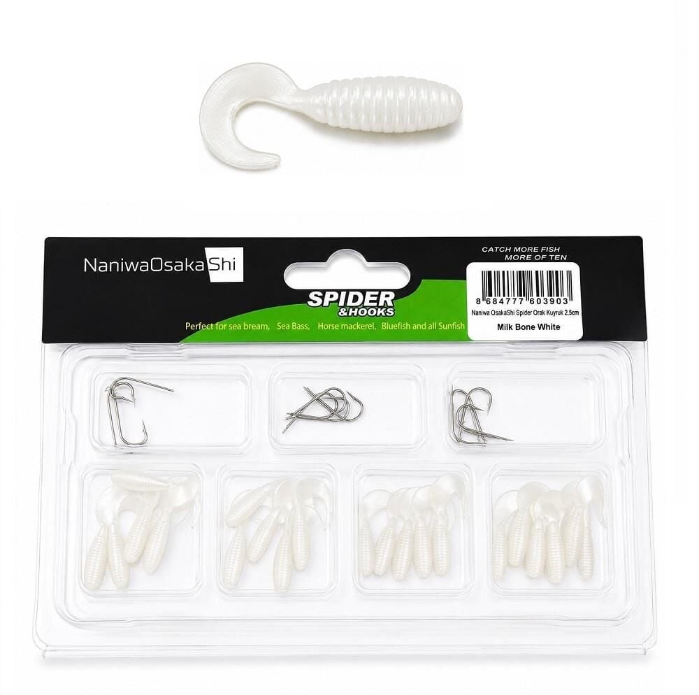NaniwaOsakaShi Spider 2.5cm Orak Kuyruk 20 Silikon + 10 İğne LRF Yem Seti Milk Bone