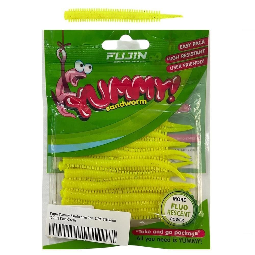 Fujin Yummy Sandworm 7cm LRF Silikonu (20'li) Fluo Green