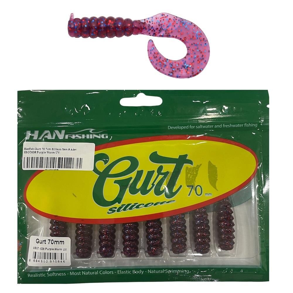 Hanfish Gurt 70 7cm Silikon Yem 8 Adet SBGT638 Purple Worm UV