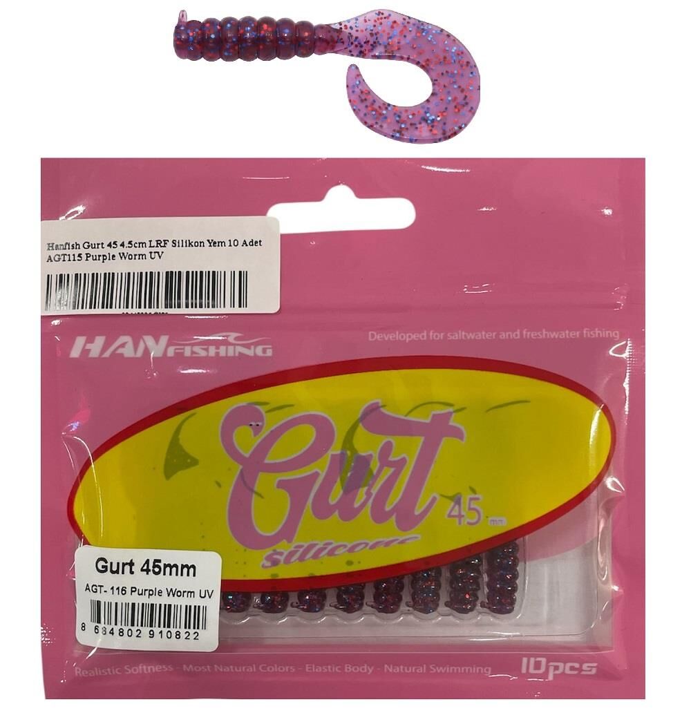 Hanfish Gurt 45 4.5cm LRF Silikon Yem 10 Adet AGT115 Purple Worm UV