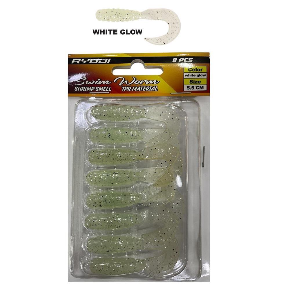 Ryuji Swim Worm 5.5cm 1.5gr Kokulu LRF Silikon Yem 8 Adet White Glow