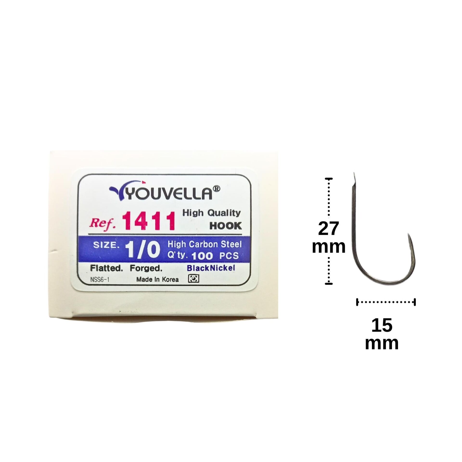 Youvella 1411 No:1/0 Kore Olta İğnesi Siyah Nikel 100 Adet