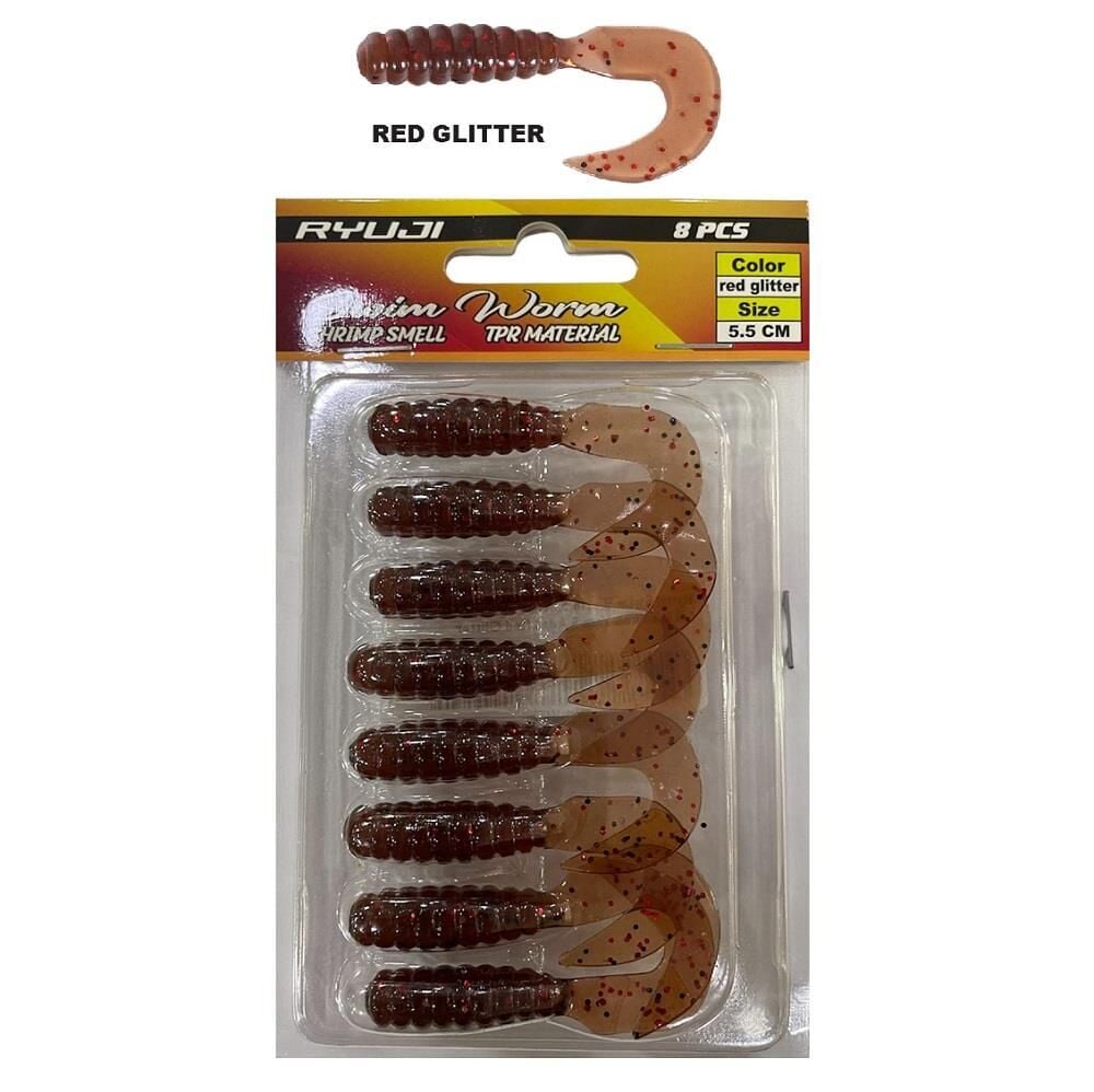 Ryuji Swim Worm 5.5cm 1.5gr Kokulu LRF Silikon Yem 8 Adet Red Glitter