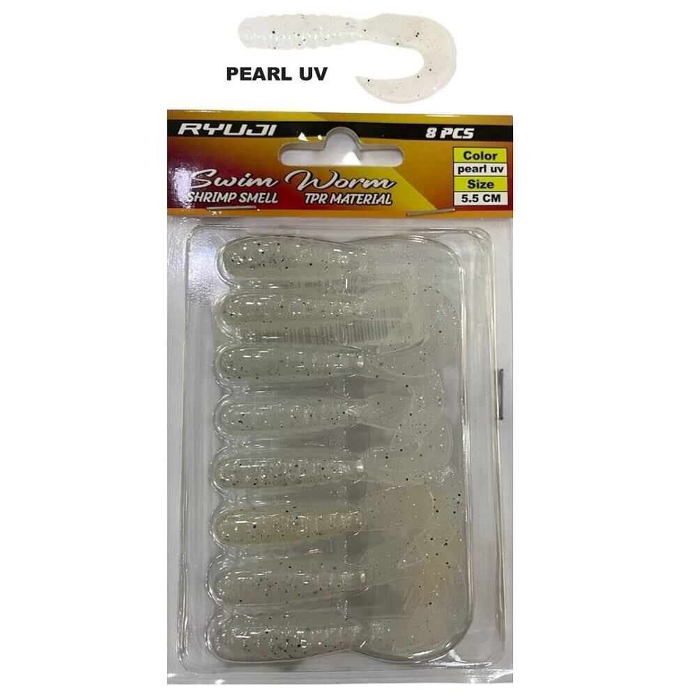 Ryuji Swim Worm 5.5cm 1.5gr Kokulu LRF Silikon Yem 8 Adet Pearl UV