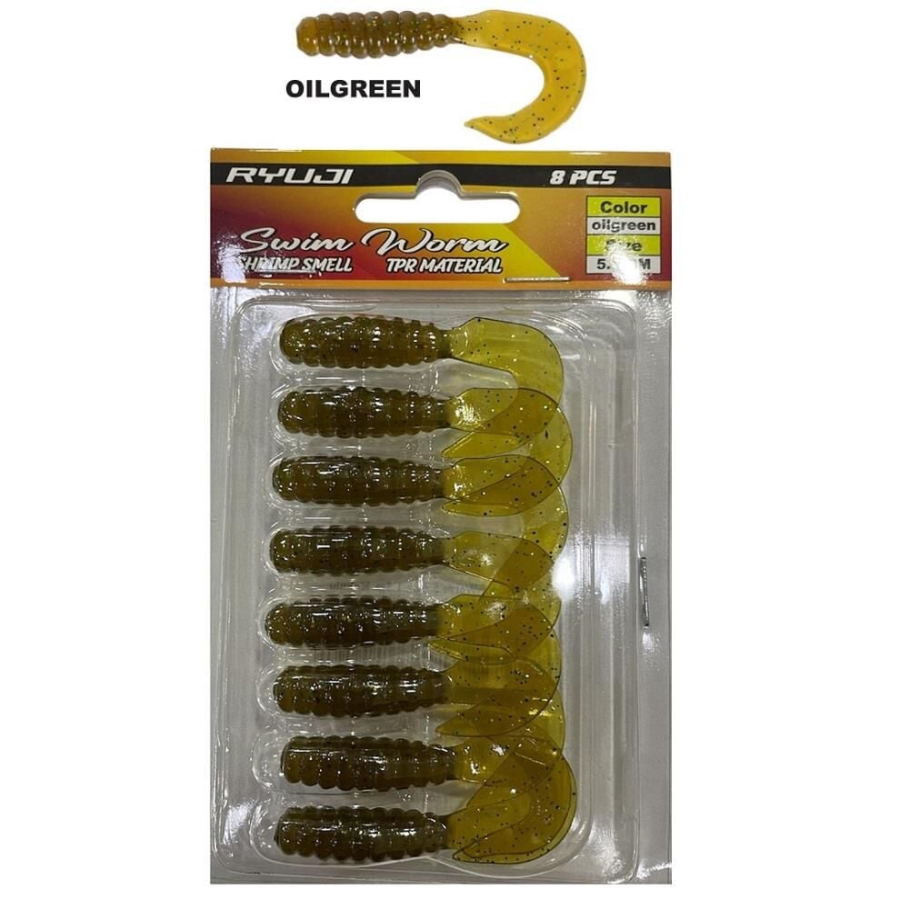 Ryuji Swim Worm 5.5cm 1.5gr Kokulu LRF Silikon Yem 8 Adet Oil Green