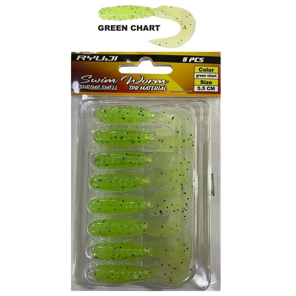 Ryuji Swim Worm 5.5cm 1.5gr Kokulu LRF Silikon Yem 8 Adet Green Chart