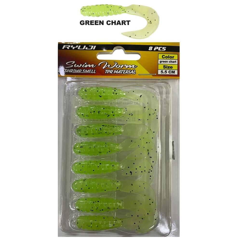 Ryuji Swim Worm 5.5cm 1.5gr Kokulu LRF Silikon Yem 8 Adet Green Chart