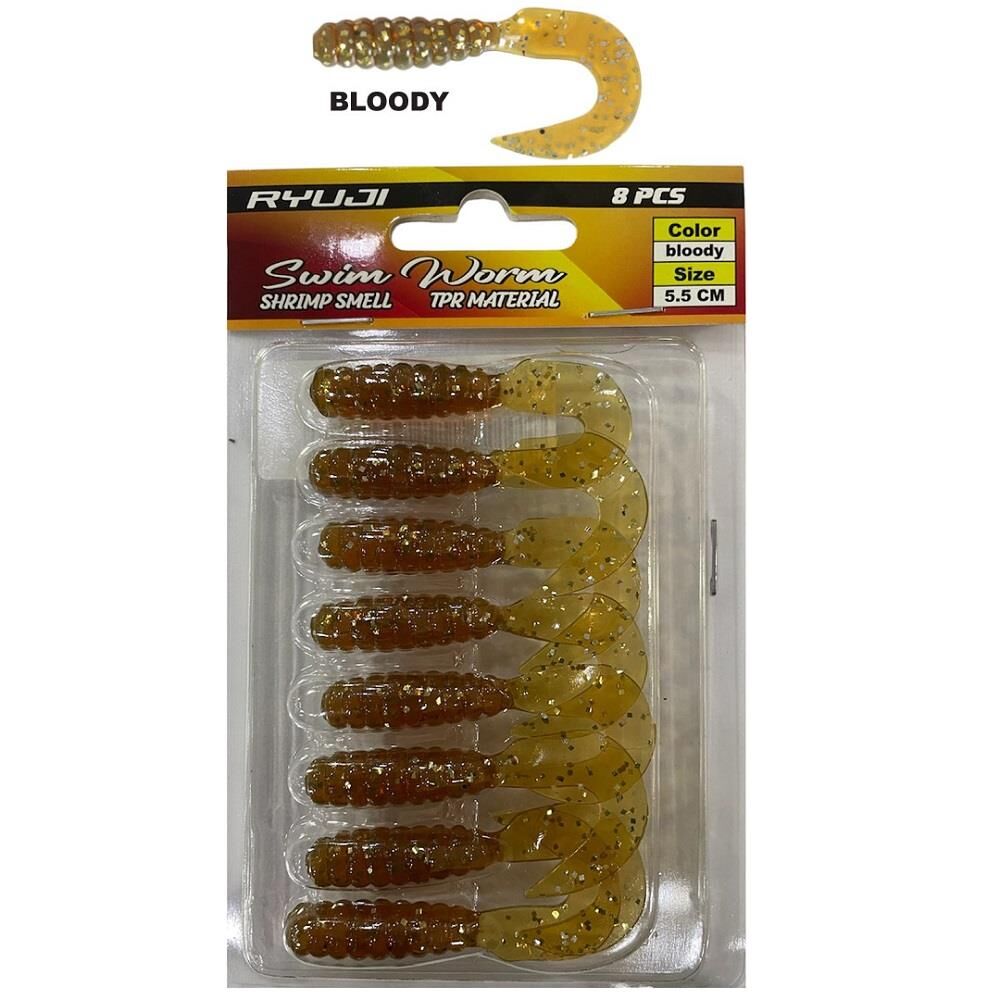 Ryuji Swim Worm 5.5cm 1.5gr Kokulu LRF Silikon Yem 8 Adet Bloody