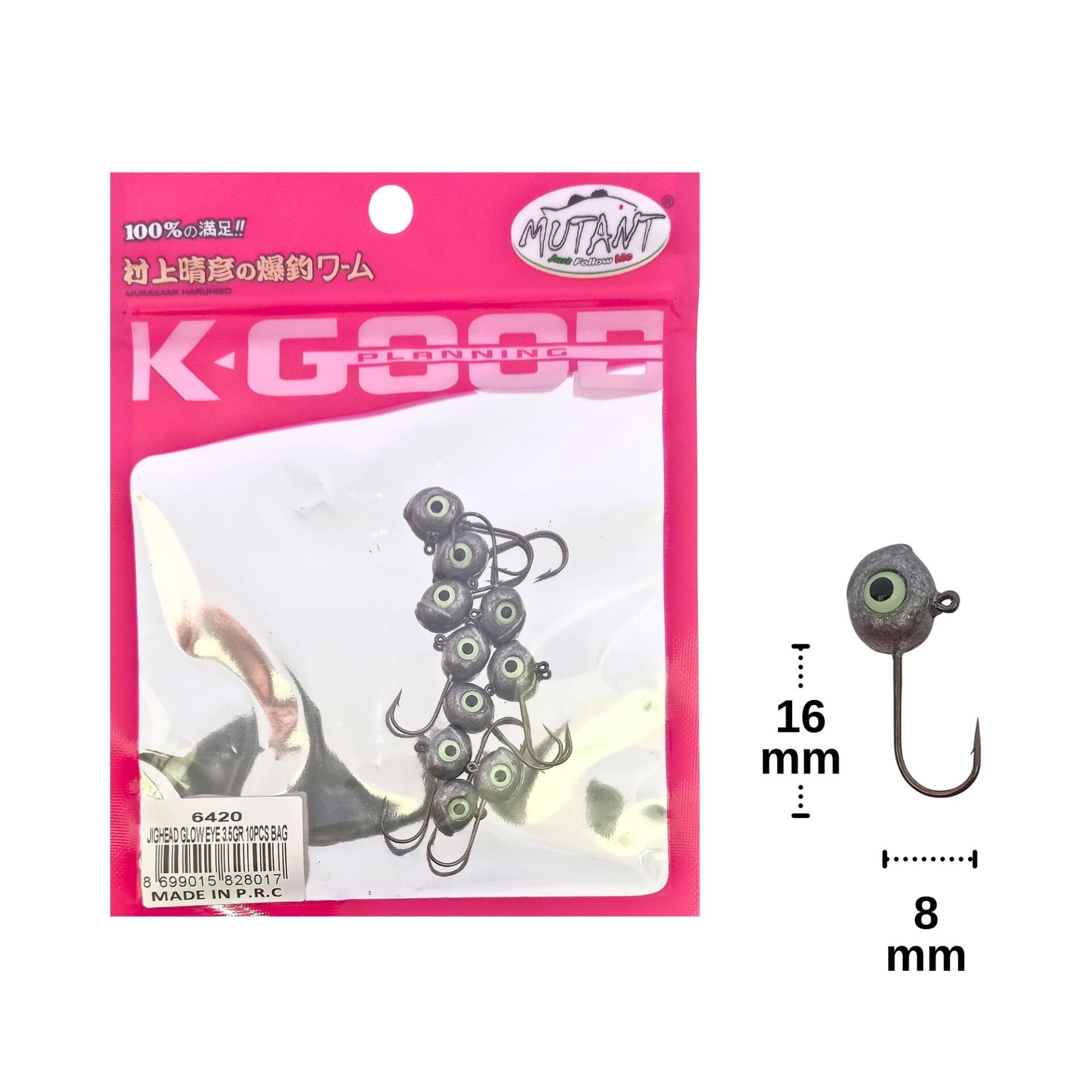 Mutant 6420 3.5gr Jig Head Zoka Glow Eye 10 Adet