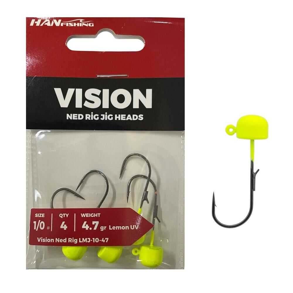 Hanfish Vision Ned Rig Jig Head LMJ 4.7gr No:1/0 Lemon UV 4 Adet
