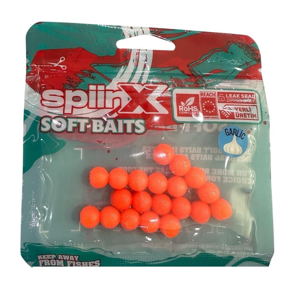 SpiinX 10mm Silikon Balık Yumurtası Sarımsak Aromalı UV Orange 20 Adet