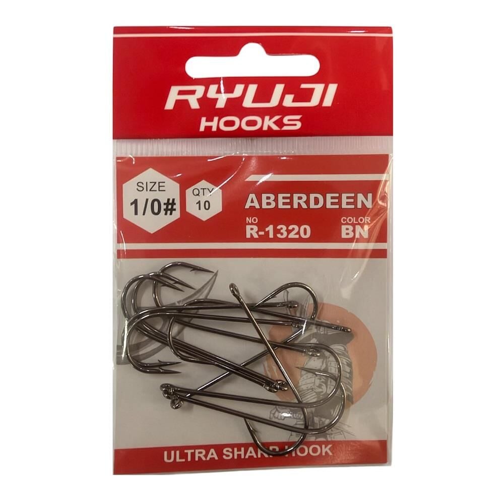 Ryuji Aberdeen R-1320 No:1/0 Delikli Siyah Nikel Olta İğnesi 10 Adet