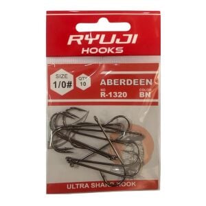 Ryuji Aberdeen R-1320 No:1/0 Delikli Siyah Nikel Olta İğnesi 10 Adet