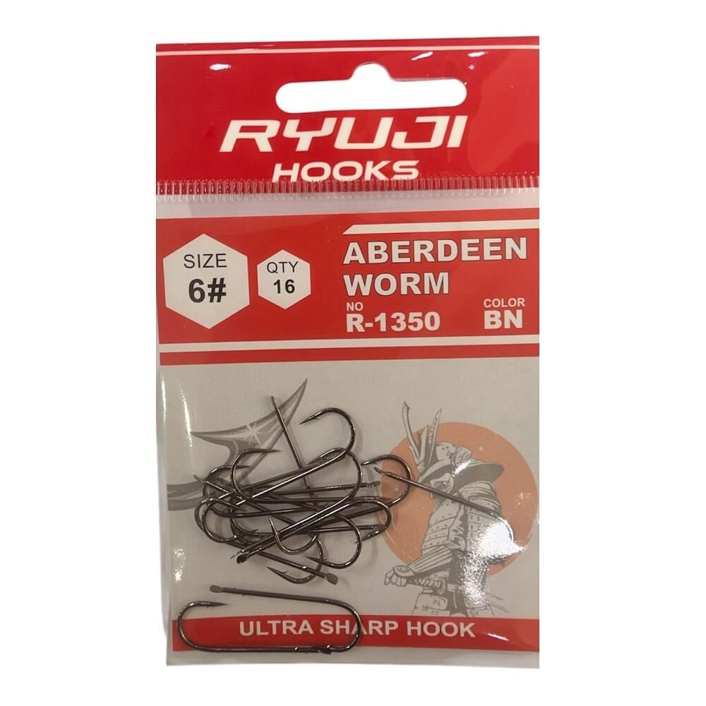 Ryuji Aberdeen R-1350 No:6 Deliksiz Çift Tırnaklı Siyah Nikel Olta İğnesi 16 Adet