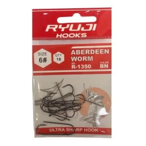 Ryuji Aberdeen R-1350 No:6 Deliksiz Çift Tırnaklı Siyah Nikel Olta İğnesi 16 Adet
