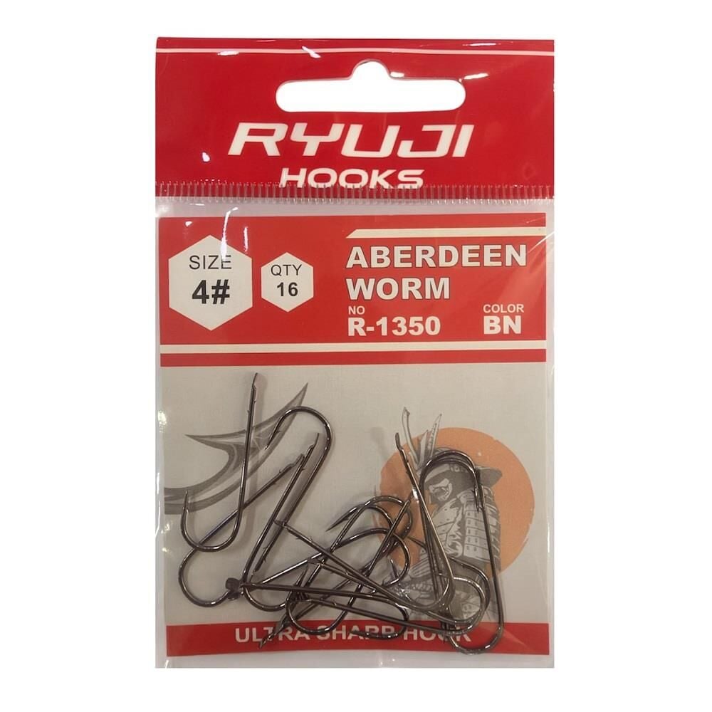 Ryuji Aberdeen R-1350 No:4 Deliksiz Çift Tırnaklı Siyah Nikel Olta İğnesi 16 Adet