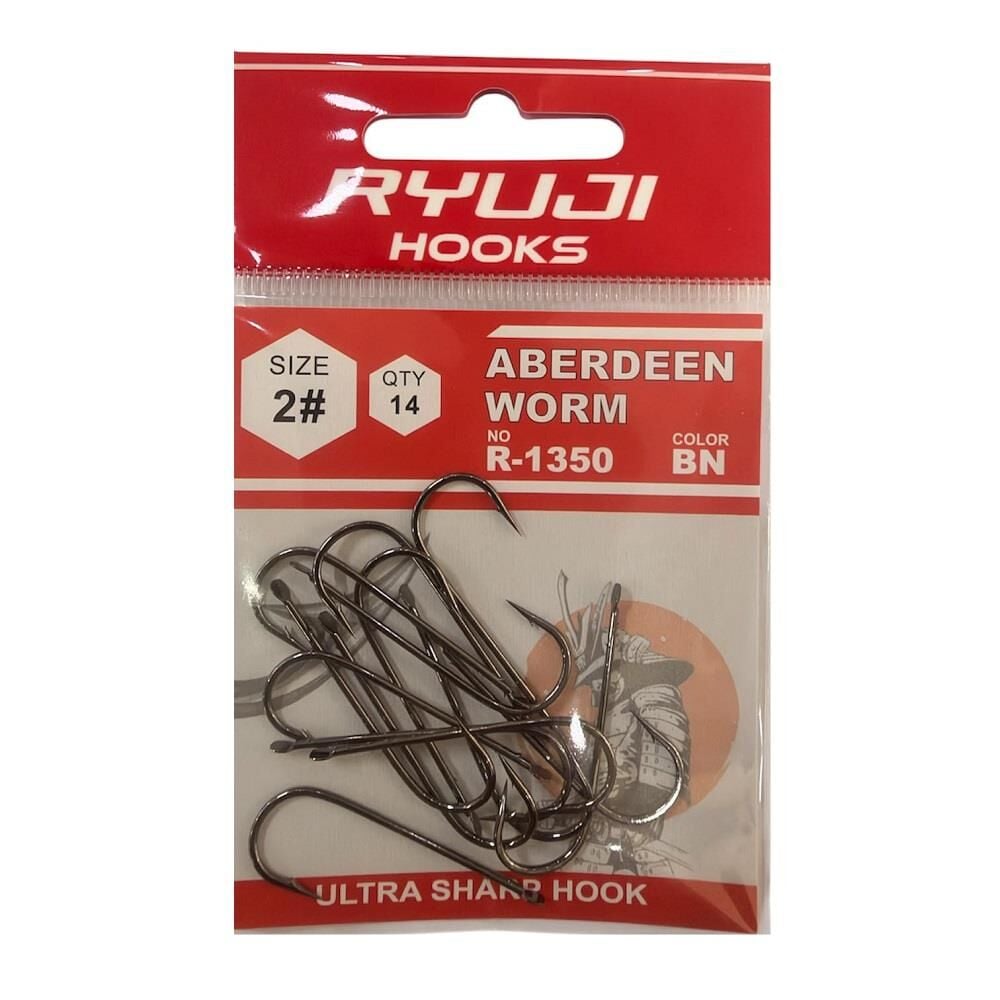 Ryuji Aberdeen R-1350 No:2 Deliksiz Çift Tırnaklı Siyah Nikel Olta İğnesi 14 Adet