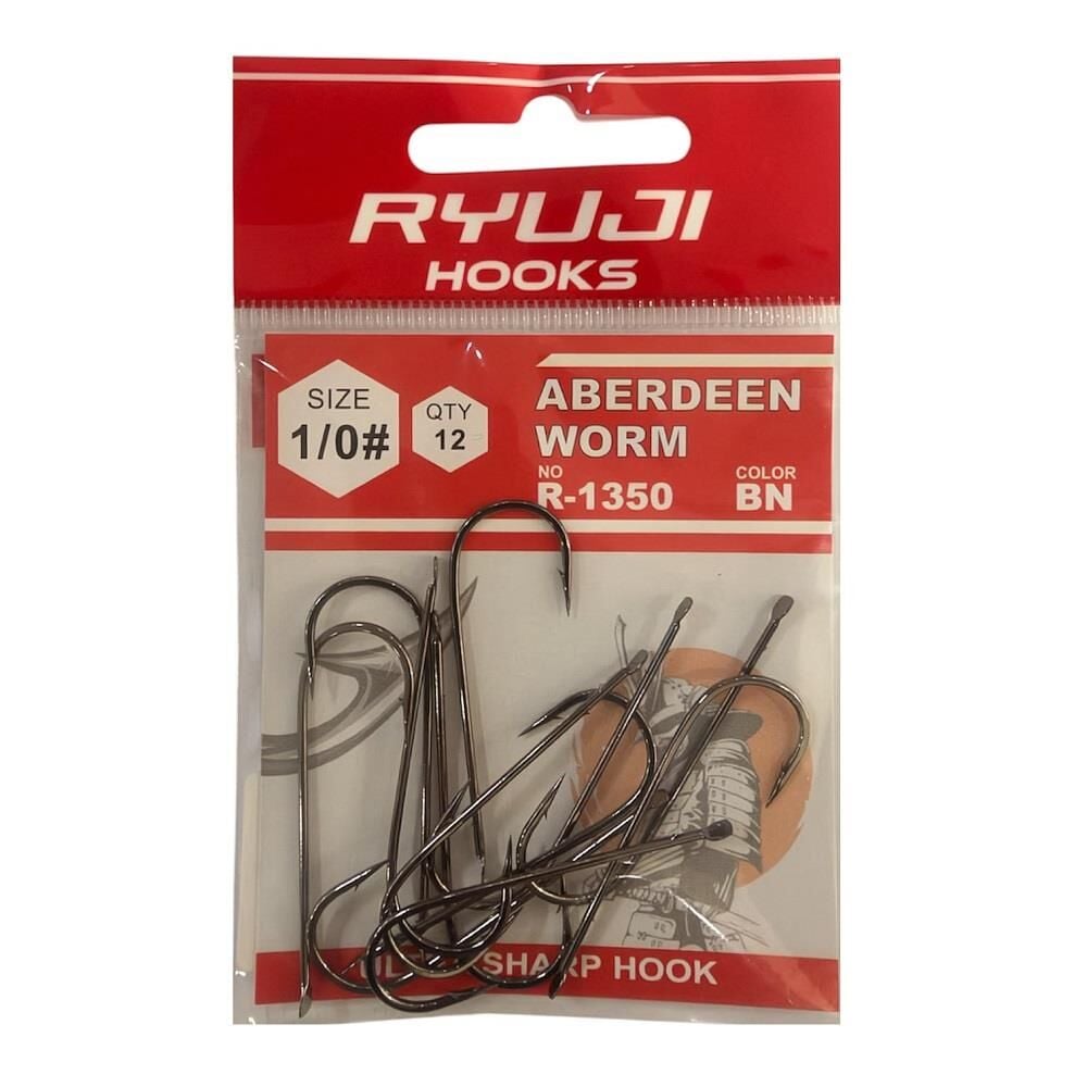 Ryuji Aberdeen R-1350 No:1/0 Deliksiz Çift Tırnaklı Siyah Nikel Olta İğnesi 12 Adet