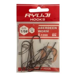 Ryuji Aberdeen R-1350 No:1/0 Deliksiz Çift Tırnaklı Siyah Nikel Olta İğnesi 12 Adet