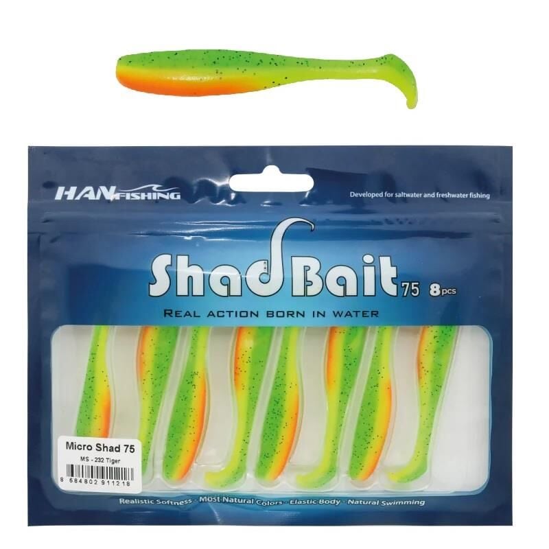 Hanfish Shad Bait 75 7.5cm 2.4gr LRF Silikon Yem 8 Adet MS232 Tiger