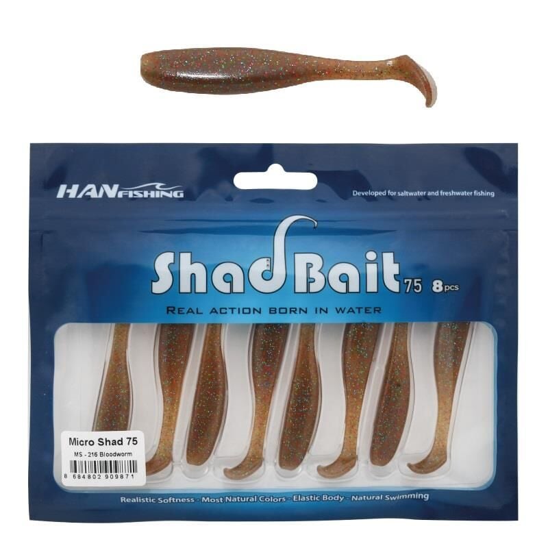 Hanfish Shad Bait 75 7.5cm 2.4gr LRF Silikon Yem 8 Adet MS216 Bloodworm