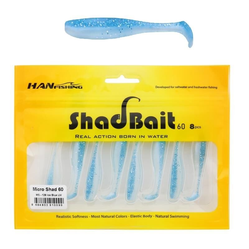 Hanfish Shad Bait 60 6cm 1.4gr LRF Silikon Yem 8 Adet MS128 Ice Blue UV